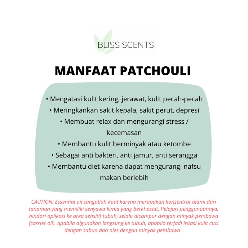 BLISS SCENTS Patchouli / Nilam Essential Oil Aromaterapi 100% Murni Therapeutic Grade Aromatherapy