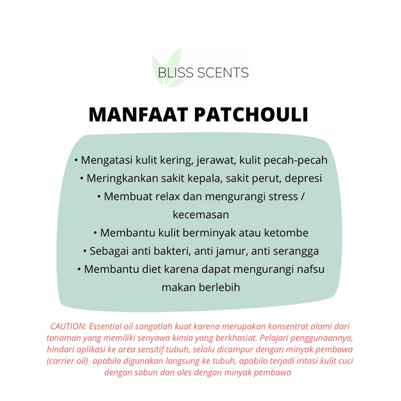 BLISS SCENTS Patchouli / Nilam Essential Oil Aromaterapi 100% Murni Therapeutic Grade Aromatherapy