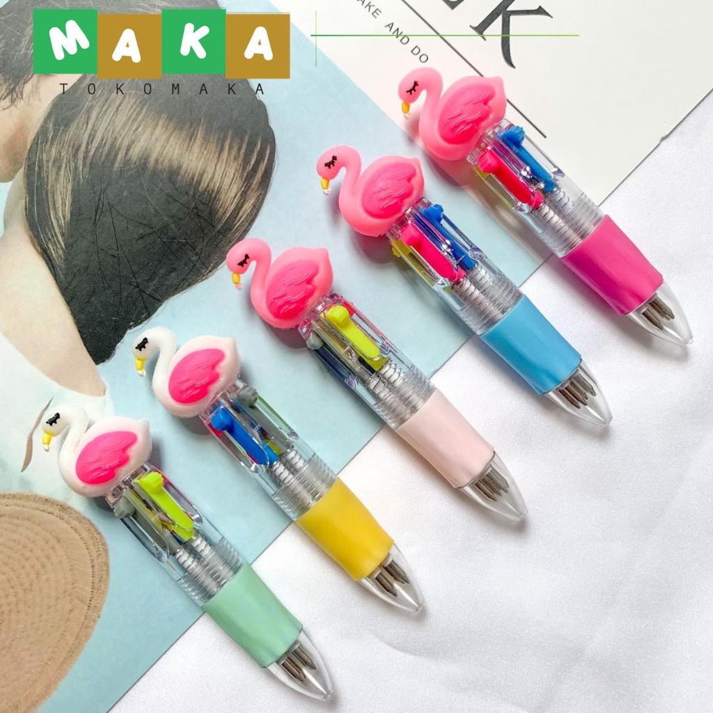 

pulpen pen cetek mekanik 4 warna flamingo ballpoin cetek alat tulis sekolah kantor ATK unik lucu perlengkapan sekolah murah import