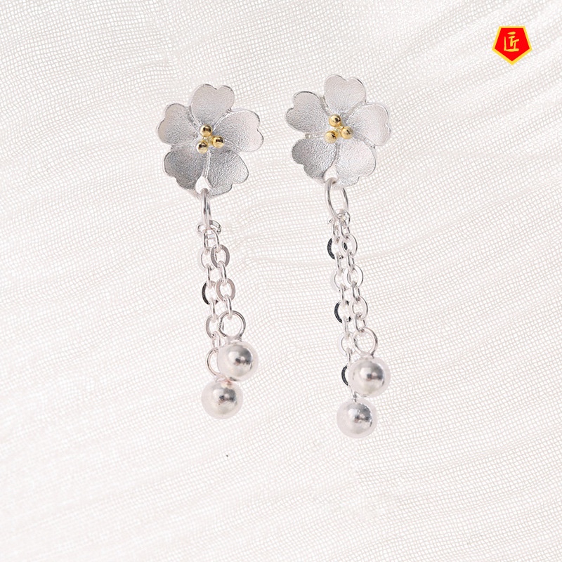 [Ready Stock]925 Silver Sakura Tassels Earrings Simple All-Match