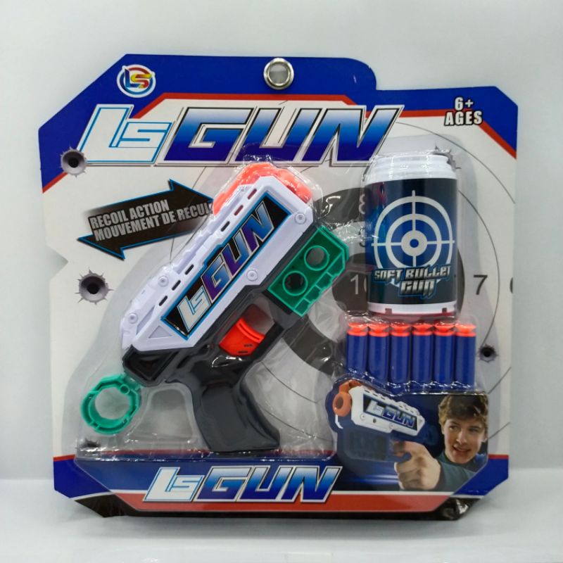 Mainan Pistol Nerf Shooter Gun LG 8 Soft Bullet