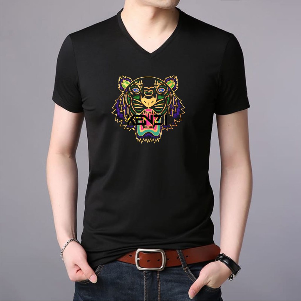 KAOS PRIA WANITA LEHER V-NECK DISTRO GAMBAR KENZI DEWASA T-SHIRT BASIC