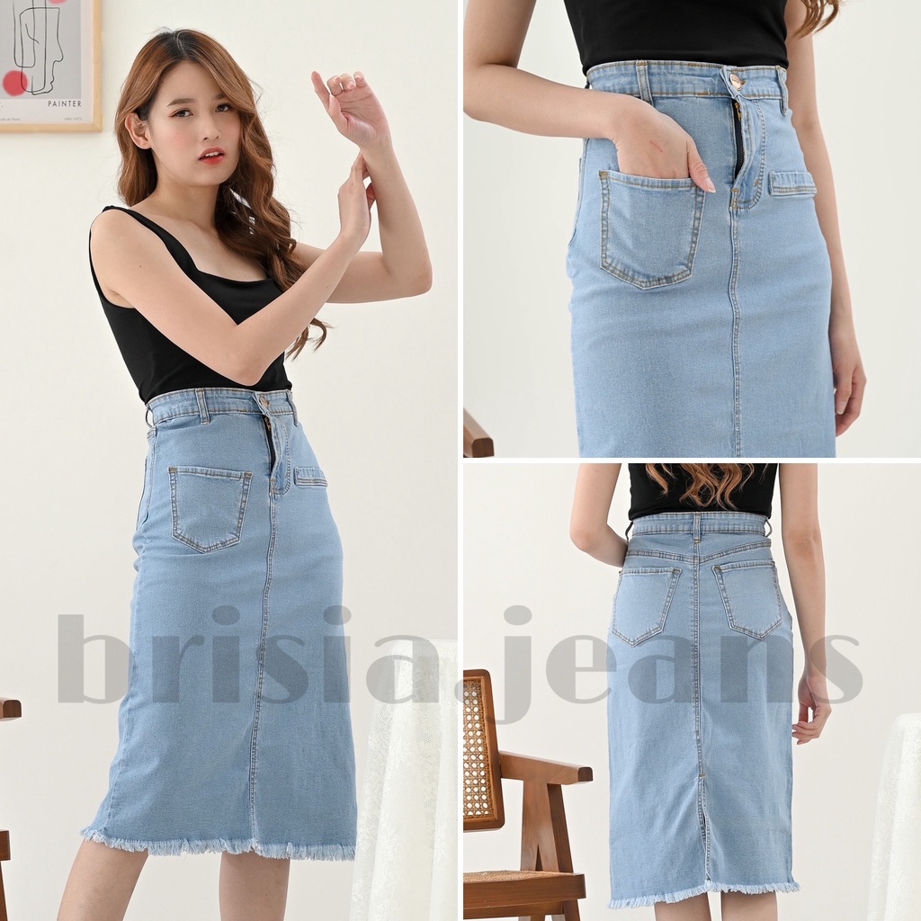 [SIZE 28-33] 3 WARNA - YURA Skirt Jeans 7/8 Rawis Snow Wash Acid / Rok Jeans Bawah Lutut Midi Skirt