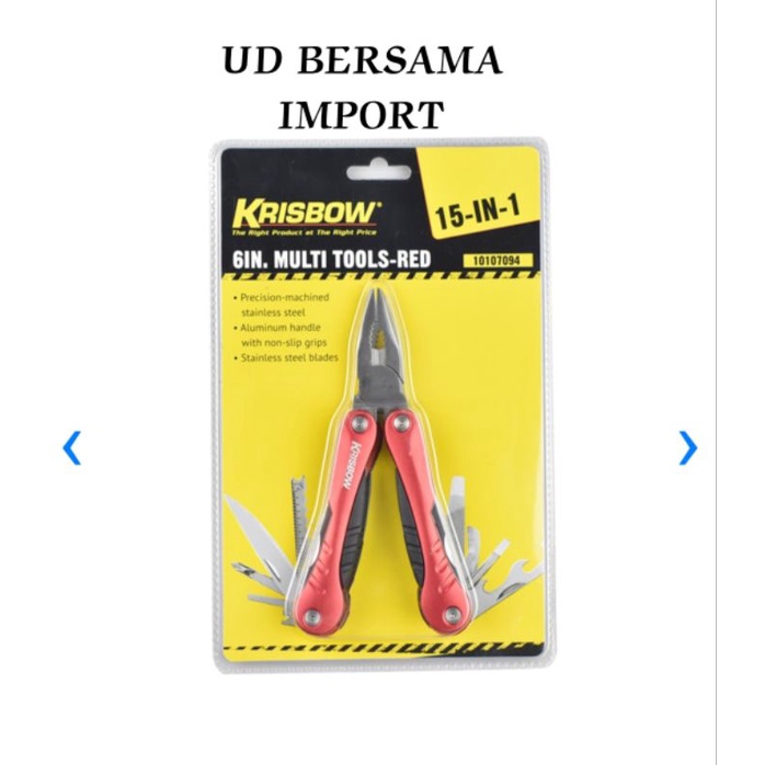 KRISBOW Alat Saku Multitools/Pisau Tang Lipat Camper 15 IN 1 Merah
