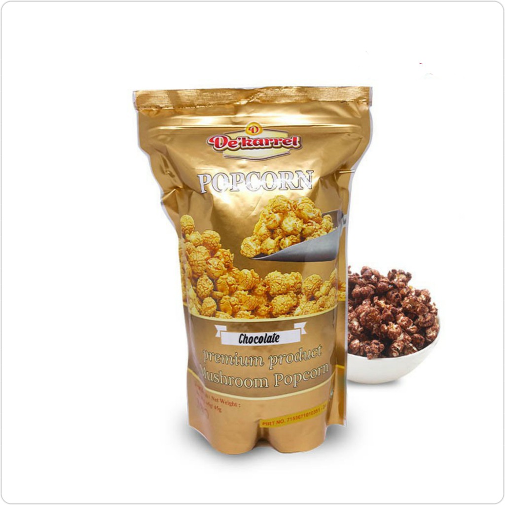 

Popcorn Jagung Caramel Dekarrel Rasa Chocolate/Coklat Pouch Zipper Foil 100GR Halal MUI
