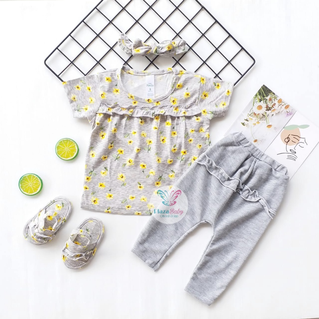 Plazababyku MX TRUE SET SANDAL setelan bayi motif bunga yang lucu free headband + sandal PART5