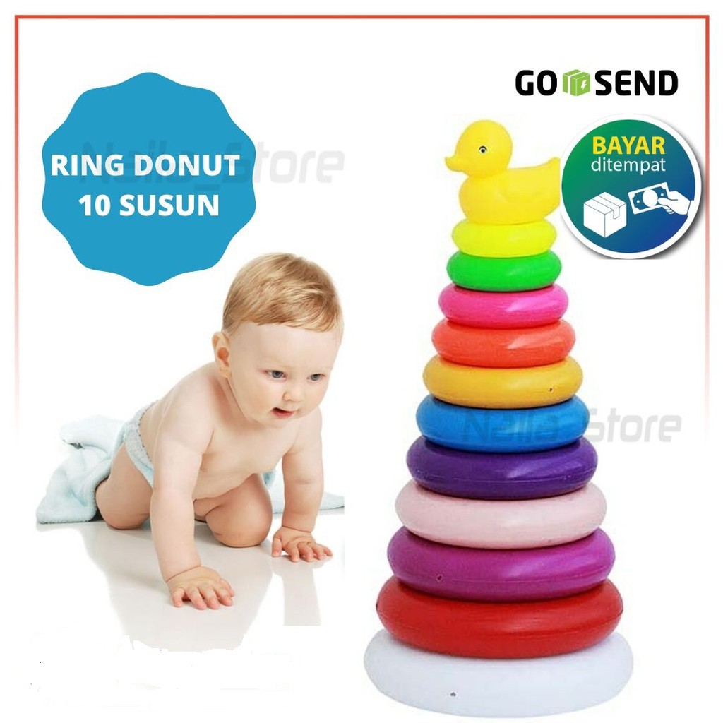 Mainan Anak Ring Donat Jumbo 10 Susun Baby Stacking Donut Duck - B446