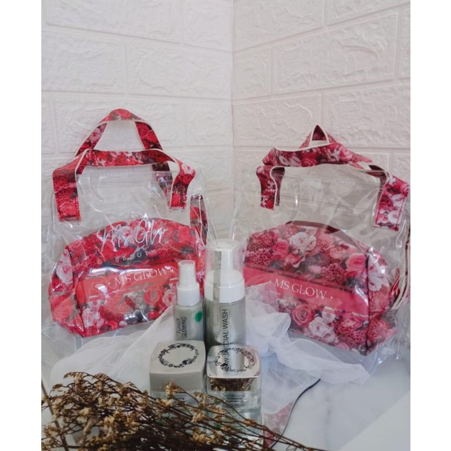 MS GLOW Tas Transparan / totebag / souvenir / tas transparan 2 in 1 / pouch