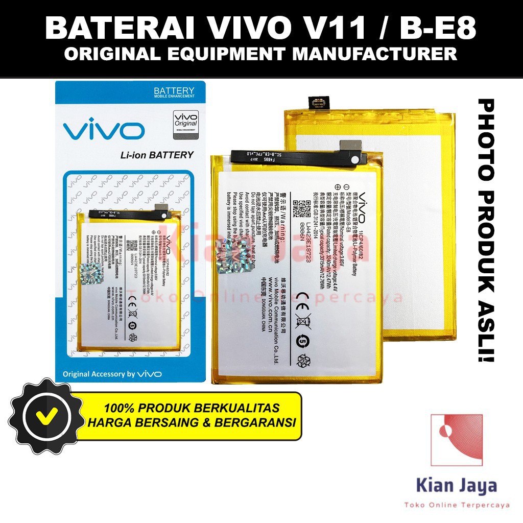 Baterai Vivo V11 / B-E8 Original OEM Batre Batrai Battery Hp V 11 BE8 Ori