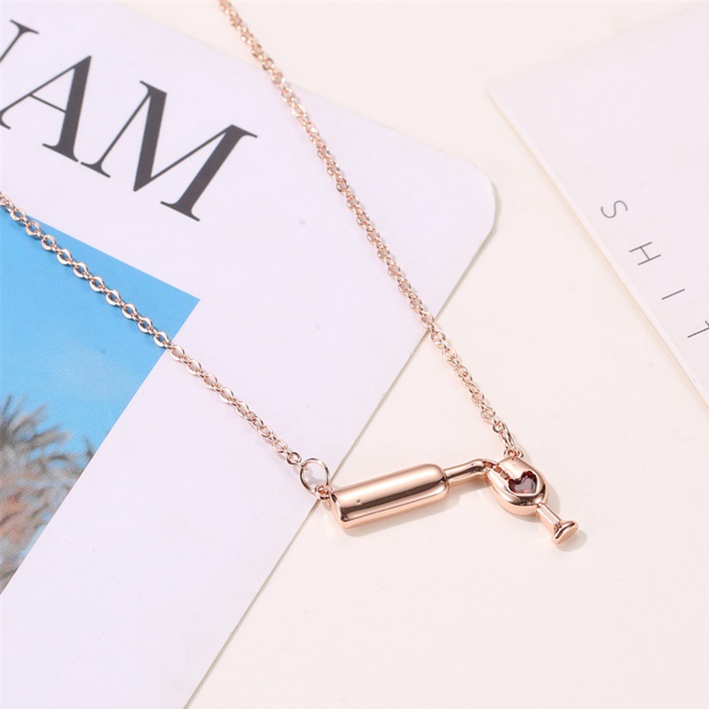 Hu Hu Hu Hu Hu Alat Bantu Pasang Kacamata♡ Kalung Rantai Liontin Gelas Wine Aksen Berlian Imitasi Untuk Perhiasan Wanita