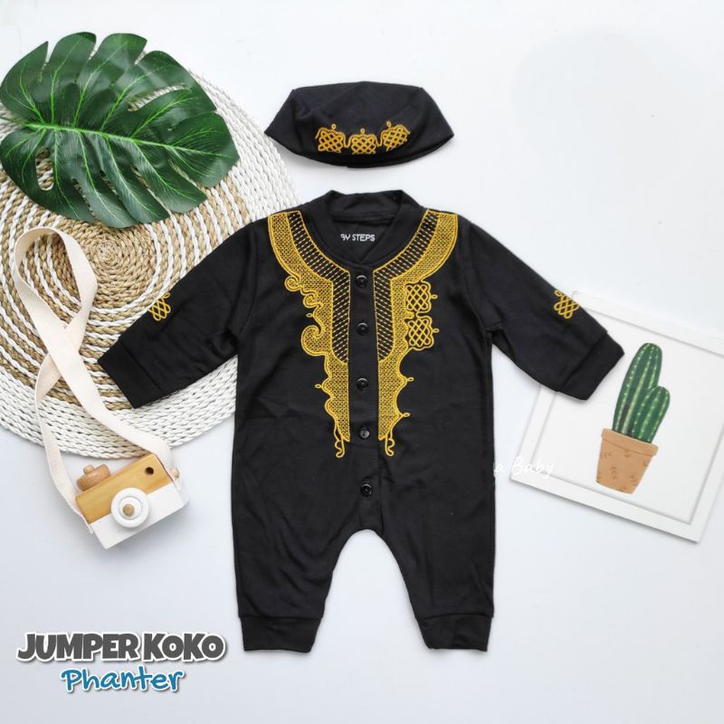 jumper koko anak bayi laki laki 0-6 bulan raffi phanter set peci / jumper koko newborn / jumper koko