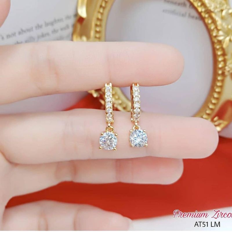 (Anti Karat) Anting Jepit Mata Satu Lapis Emas