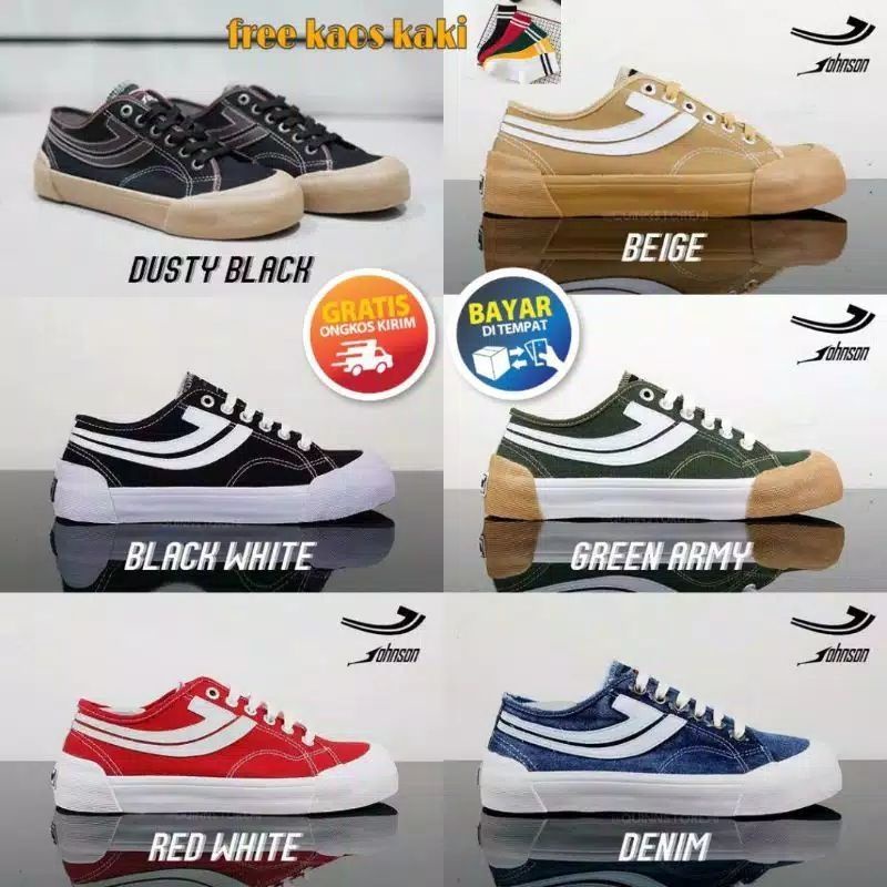 Sepatu Johnson Galaxypro Low Black White Beige Denim Dusty Black Original