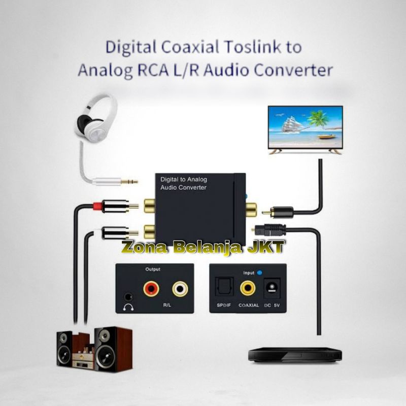 DIGITAL TO ANALOG AUDIO CONVERTER TOSLINK OPTICAL COAXIAL TO RCA UNTUK LED SMART TV