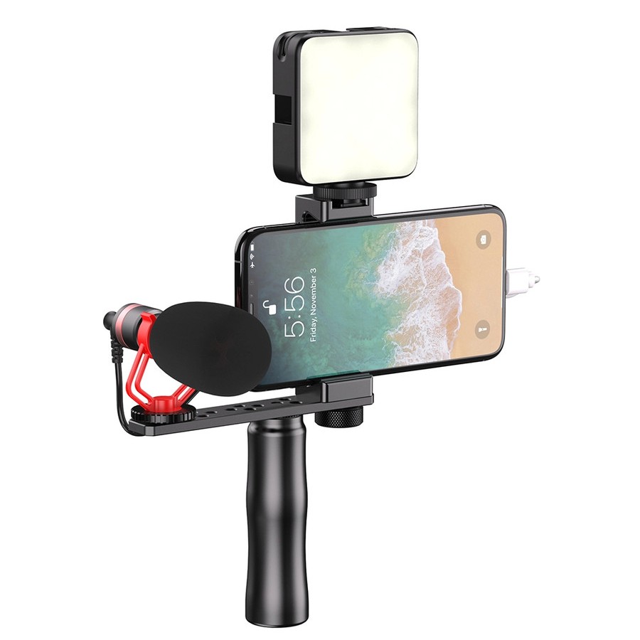 Apexel Tongsis Apexel Selfie Apexel Video Grip Stabilizer Smartphone with Microphone & LED Light New