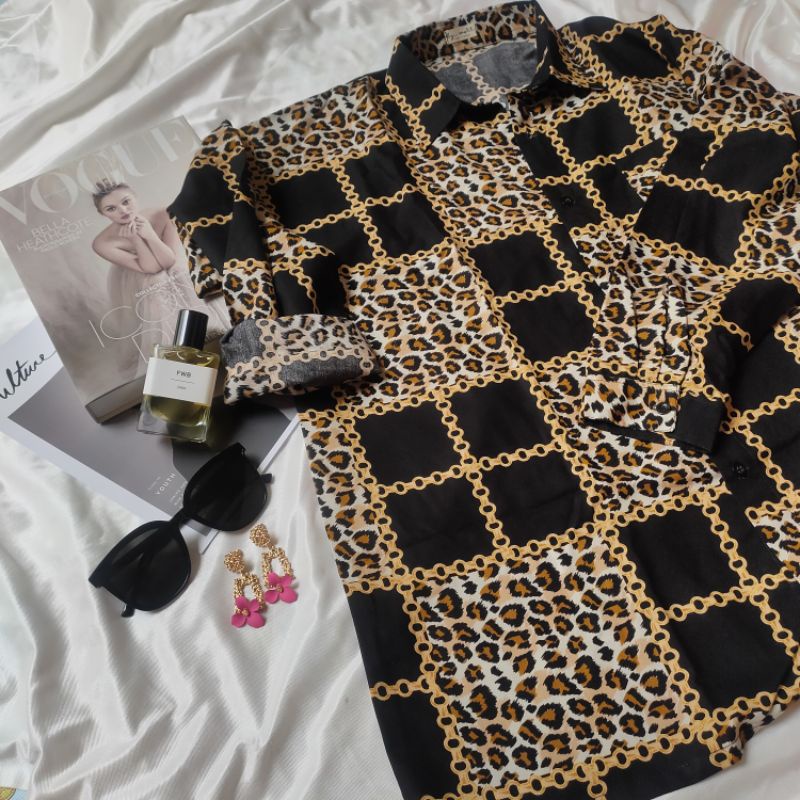 kemeja oversize wanita shirt oversize leopard kemeja wanita jumbo
