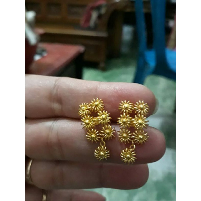 Anting Matahari Emas LM Asli 24K. Kadar 99,99%.