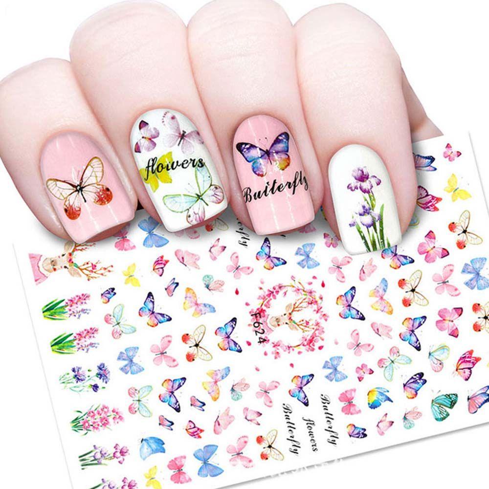 Mxbeauty Stiker Kuku Fashion Retro Bunga Peony Kupu-Kupu Manicure Nail Art Dekorasi