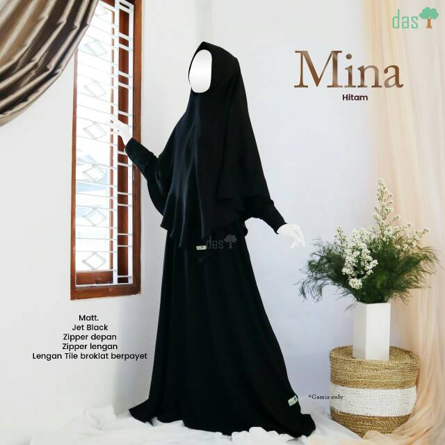 Gamis Hitam haji umroh Das Syari busui resleting depan bahan Jetblack mina by Dasmuslim