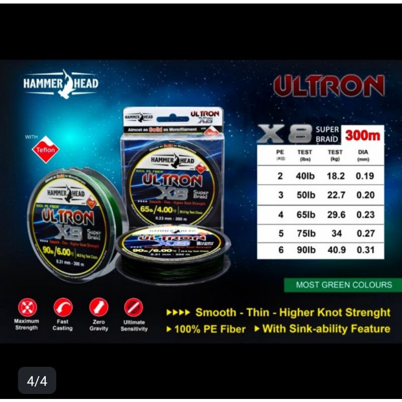 senar Braid hammerhead ultron 300m x8 benang pe