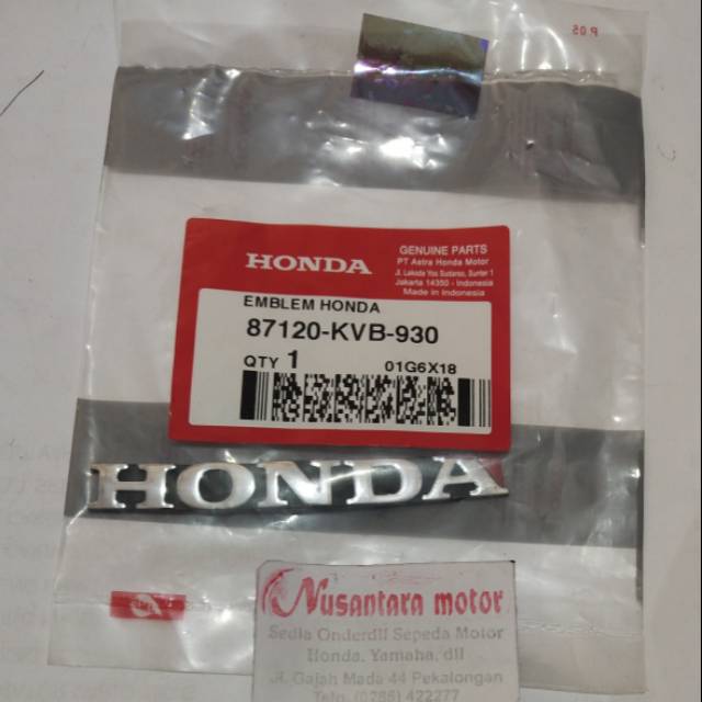 Emblem Honda 85mm x 10mm Asli AHM 87120-KVB-930 atau 87120-KVB-N60 harga satuan