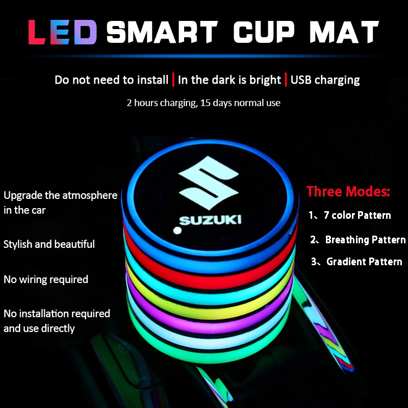 2 Peices Holder Botol Air Minum Anti Slip Tahan Air Dengan Led Warna-Warni Untuk Suzuki Swift Sx4 Alto Alivio Jimny Samurai Vitara