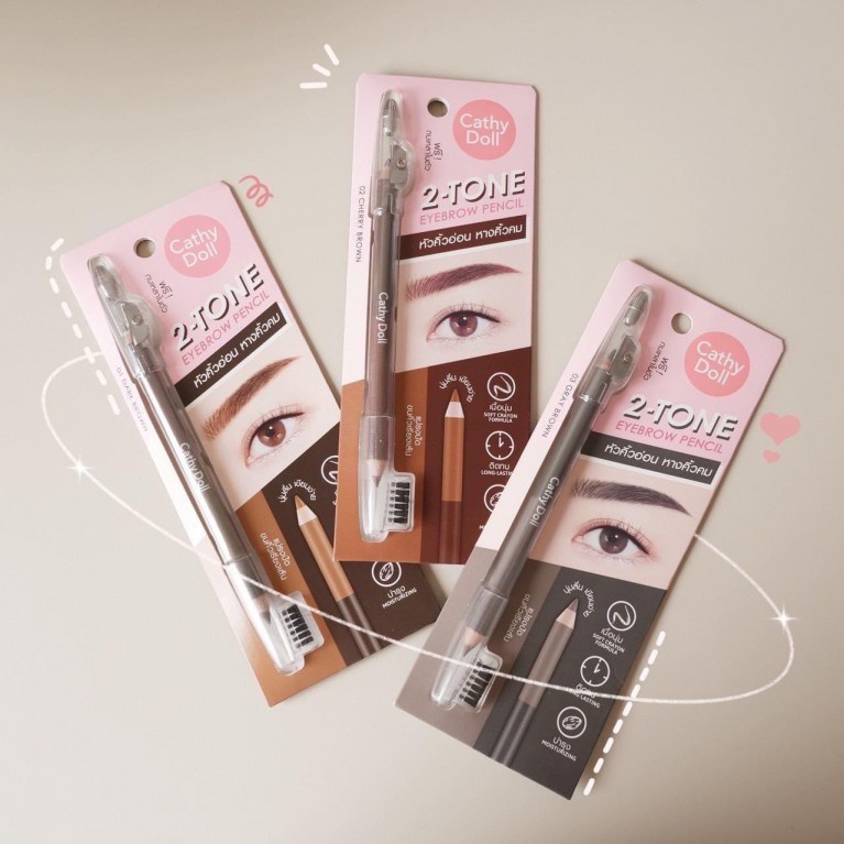 [TERMURAH] Cathy Doll 2 Tone Eyebrow Pencil | Pensil Alis Long Lasting Free Brush &amp; Serutan| Browit.id