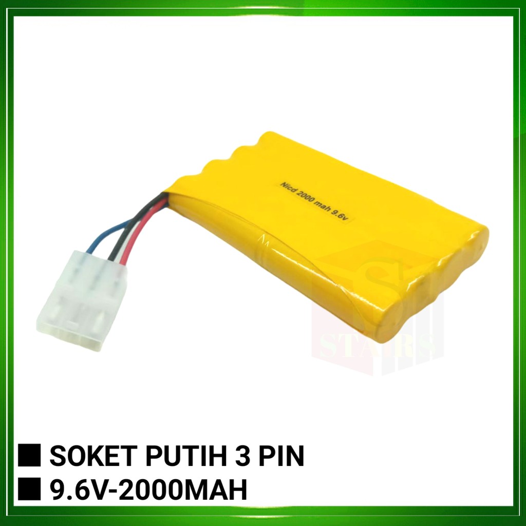 Baterai Mobil Remot/RC 8x AA NI-CD 9.6volt - 2000mAh Model Susun Tumpuk Socket Putih 3 Pin