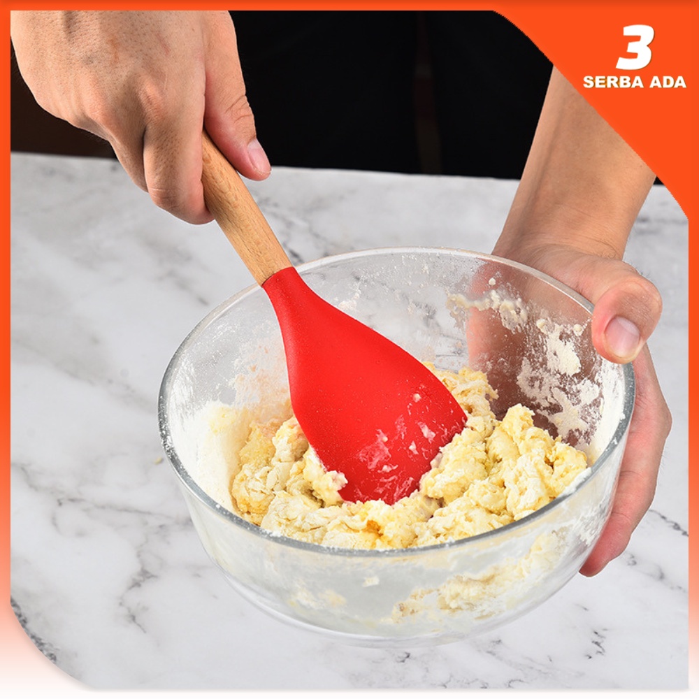 Spatula Silikon Gagang Kayu / Spatula Silikon Tahan Panas / Spatula Kue Besar / Spatula Anti Panas Dan Lengket / Spatula Anti Lengket / Spatula Besar