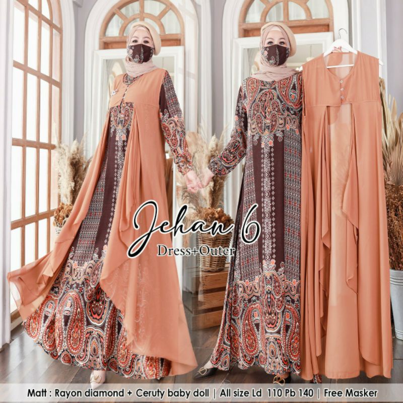 Dress Jehan 6/Gamis Muslim/Kekinian/Free Masker/