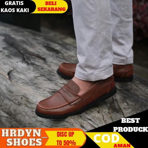 HDS X Sepatu Slip On Casual Kerja Kulit Asli Keren Santai Original Kasual Formal Kantor Pantofel Kondangan Pria Cowok