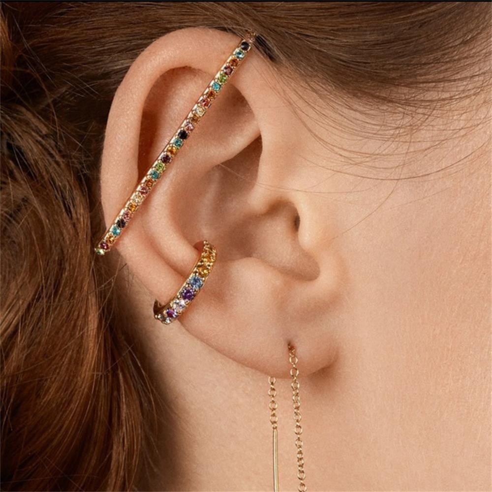 R-flower CZ Cuff Earrings Aksesoris Pesta Tanpa Tindik Zirkon Telinga Manset