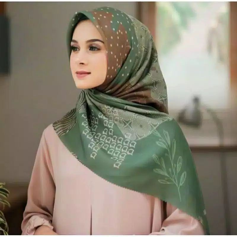 PROMO HIJAB Voal Premium Motif Segi empat Hijab Square Printing Warna Hijau