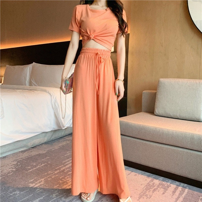 Crop Top + Cullote Wide Leg Pants One Set 1237 (S-XL)