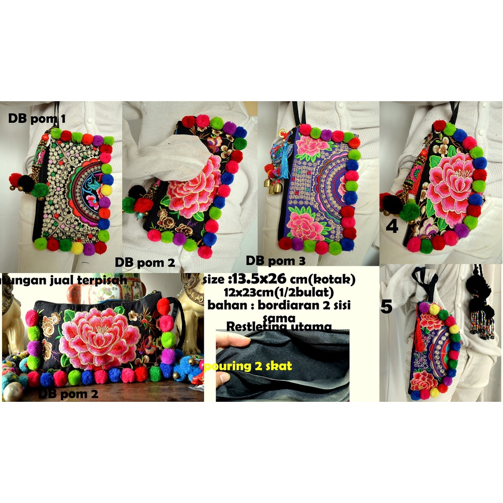 tas bordiran import/tas thailand/tas slempang/tas etnik/clutch/tas pingang/dompet/tote bag/top handl