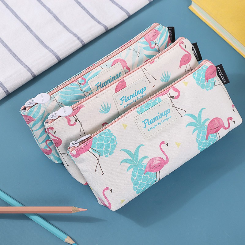 

Hello Summer Flamingo Canvas Pencil Case Flat