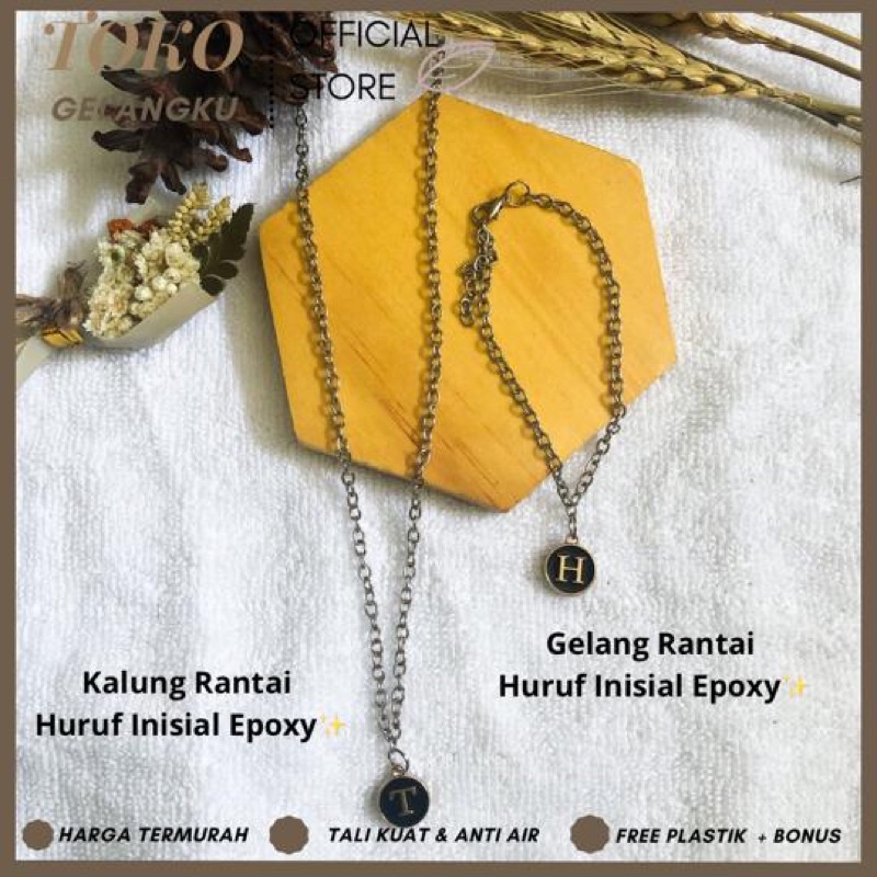 (A-Z) KALUNG RANTAI EPOXY atau GELANG RANTAI EPOXY HITAM / Kalung Gelang huruf Pria Wanita Couple