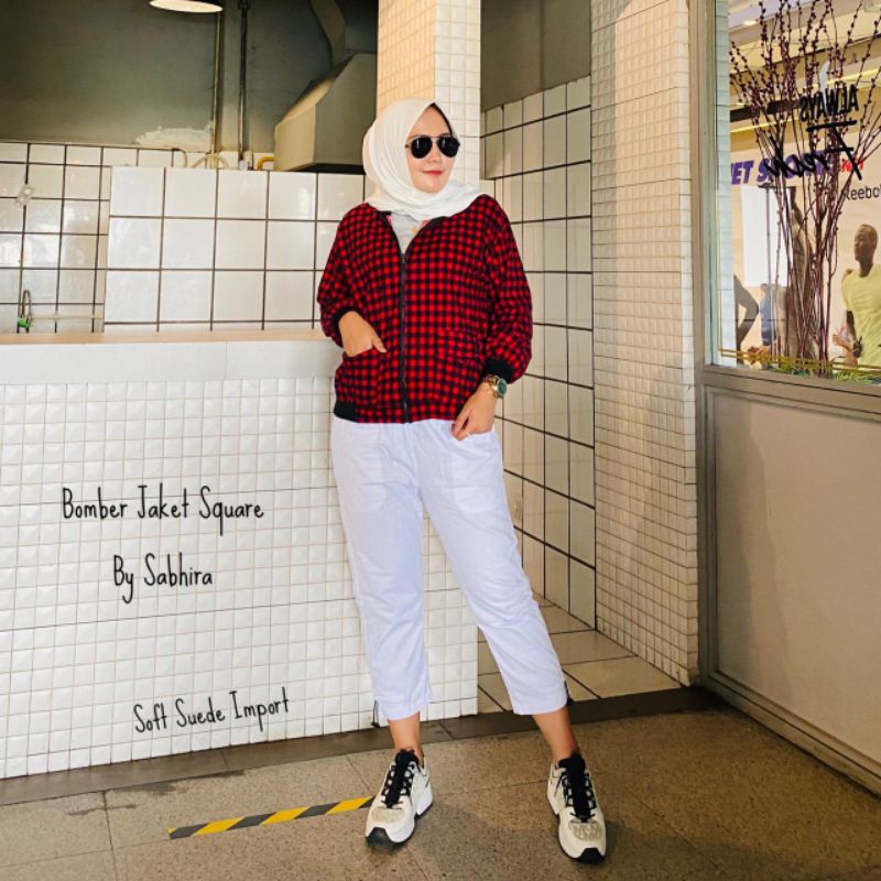 sabhira khusus merah ya jaket suede+  pants zela