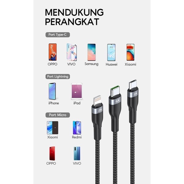 VIVAN VYT120 3IN1 FLASH charging data cable black