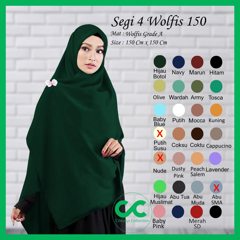Segi Empat Syar'i Jumbo Wolfis 150 X 150 Cm Jilbab Wolpeace Grade A Harga Promo Hijab