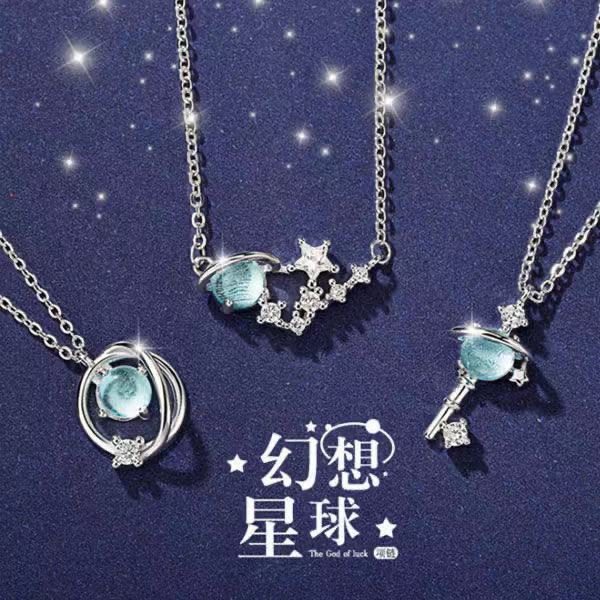 Fantasy planet kalung pelajar wanita Korea gaya pacar hadiah orang alam semesta pasang kunci Selebri