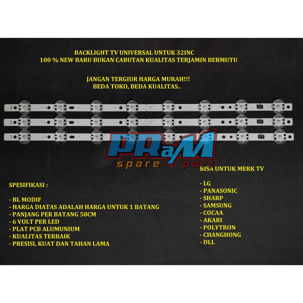 Backlight Led Tv LG PANASONIC SHARP SAMSUNG COCAA AKARI POLYTRON CHANGHONG Lampu Tv TCL BL 8 KANCING