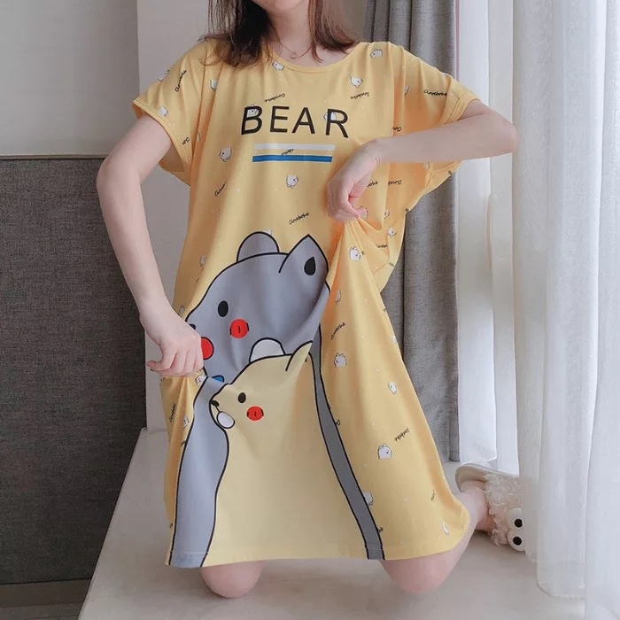 Blackpink Pakaian Wanita Baju Tidur Wanita Import Daster Motif Kartun Longgar Korea 4017