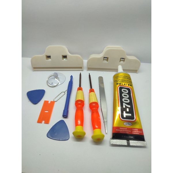 Obeng Set Reparasi SERVICE HP 10 IN 1 + Lem T7000 50/ 15 &amp; B7000 15/50ML /3 Ml + PENJEPIT LCD Bisa Buat Semua Handphone UNIVERSAL