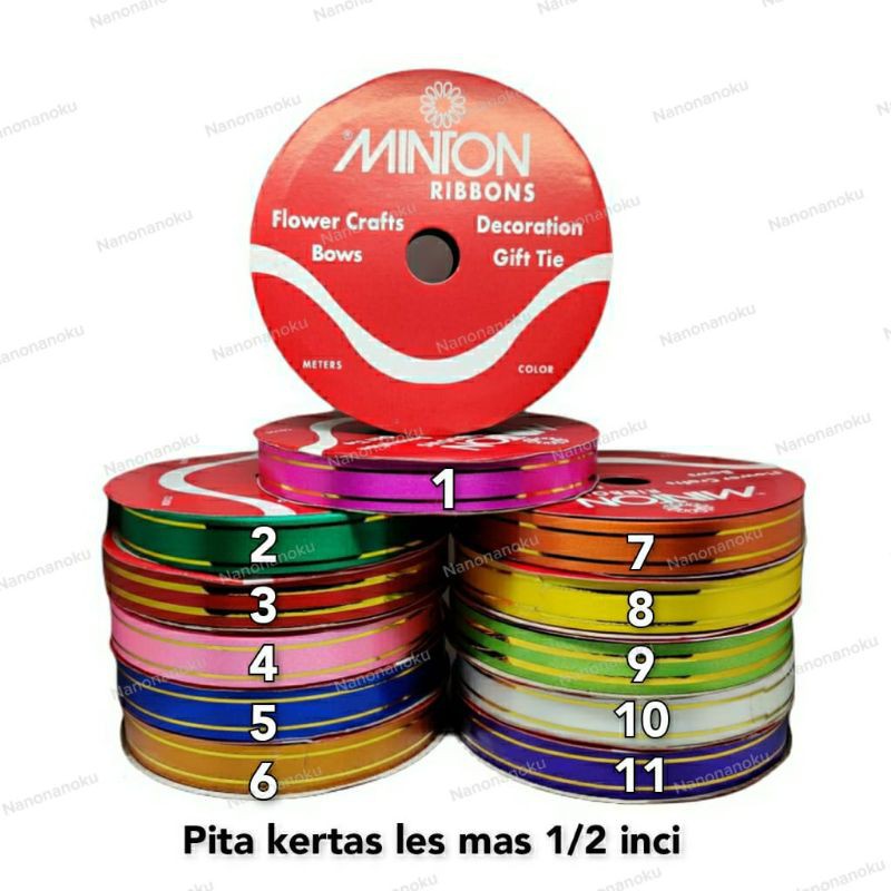 Pita Ribbon Kertas/Kado/Jepang 1/2 inch LES MAS Minton