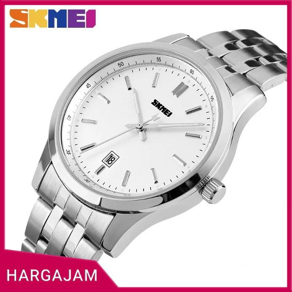 BARU Jam Pria Original SKMEI 1125 silver diameter kecil tali rantai stainless steel - hargajam harga