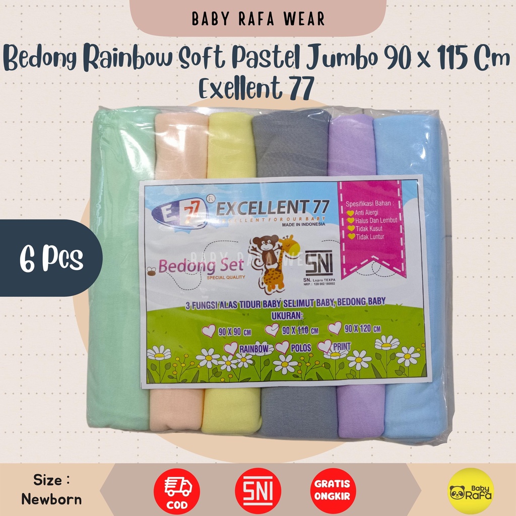 Bedong Rainbow Soft Pastel Jumbo 110 x 90 cm isi 6 Pcs Merk BABYRAFA