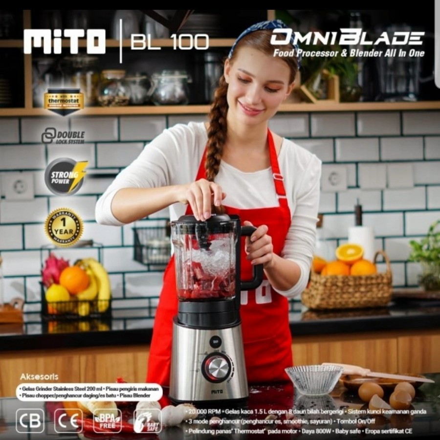 Mito Food Processor 1,5 Liter BL-100 Omni Blade Blender BL100 ( / food processor / penggiling daging / blender daging / blender bumbu / penggiling kopi )