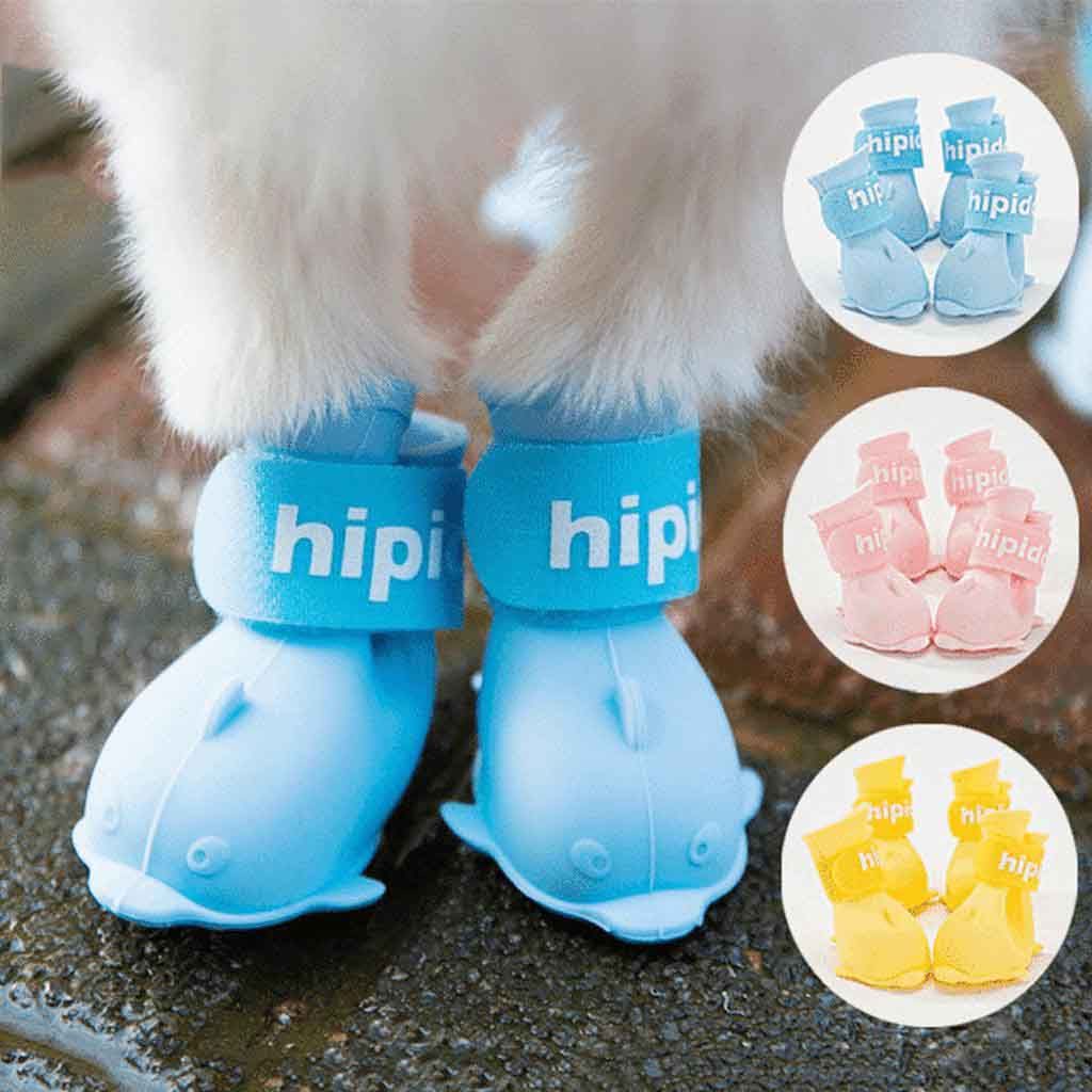 ELEGANT 4 pcs/pack Puppy Boots Cute Dog Rain Boots Cat Footwear Candy Colors Non-Slip Pet Supplies Dolphin Shape Protect Paw Suit rain/snow Day Dog Shoes/Multicolor