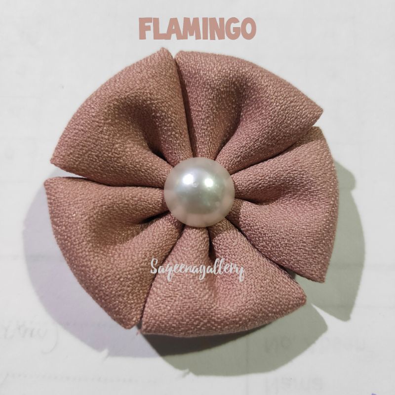 BROS BUNGA MUTIARA BROSS JILBAB MURAH MEWAH BROOCH HIJAB KAIN / SOUVENIR MURAH-Flamingo